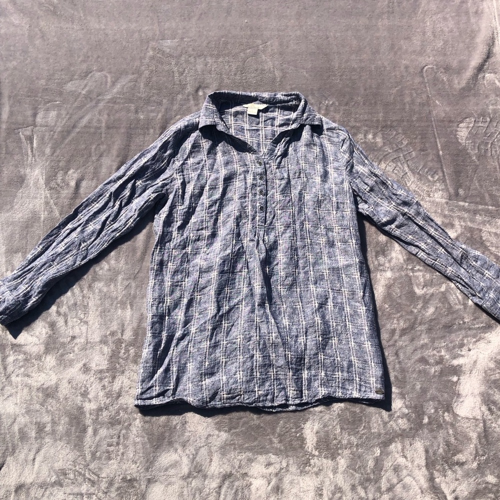 Bob Timberlake Shirt womens large linen blend blue long sleeve half button front